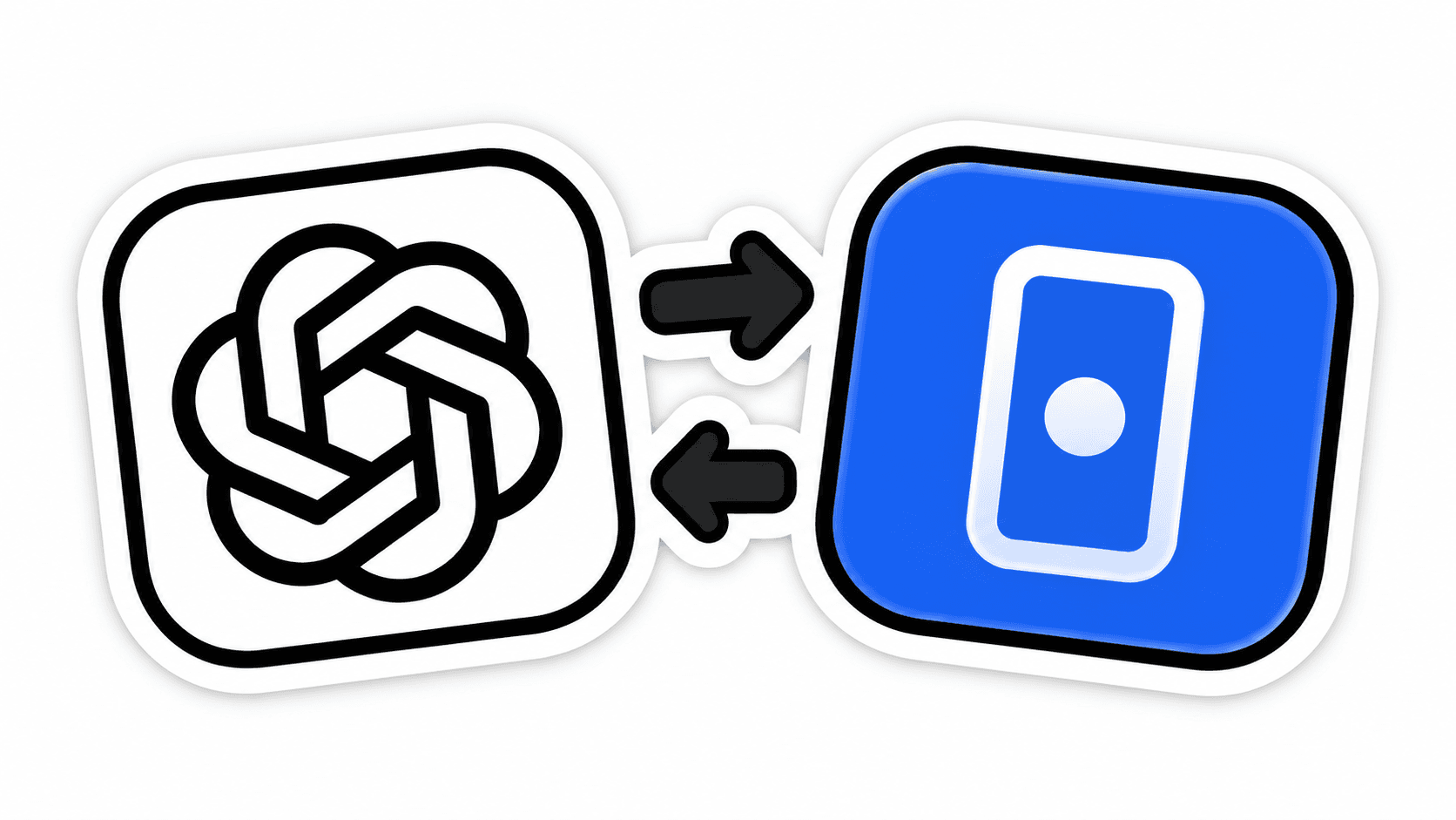 The ChatGPT app icon on the left and Tapkit app icon on the right, connected by two-way arrows.