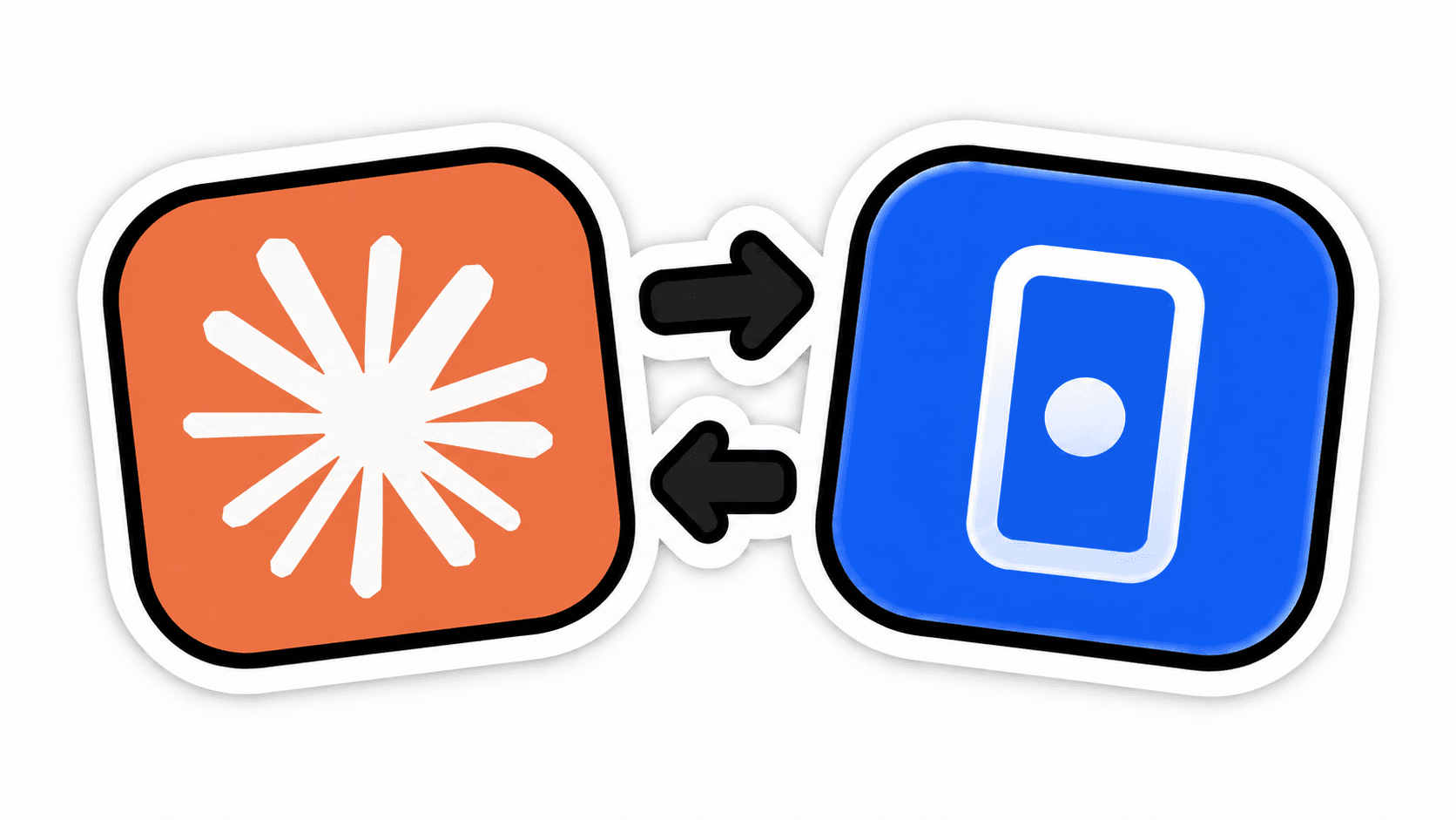 The Claude app icon on the left and Tapkit app icon on the right, connected by two-way arrows.