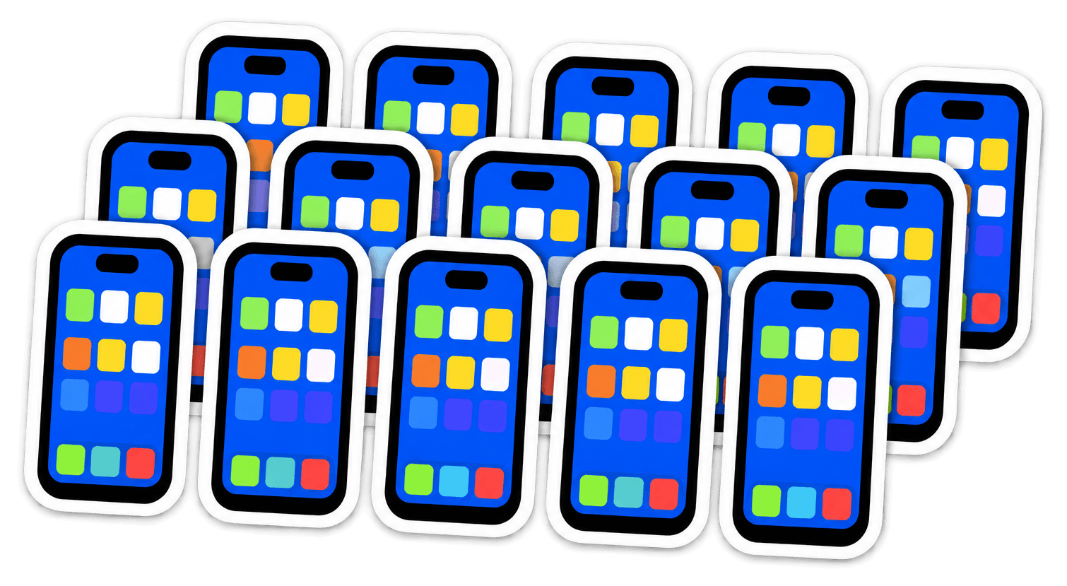 A fleet of iPhones, each filled with apps.